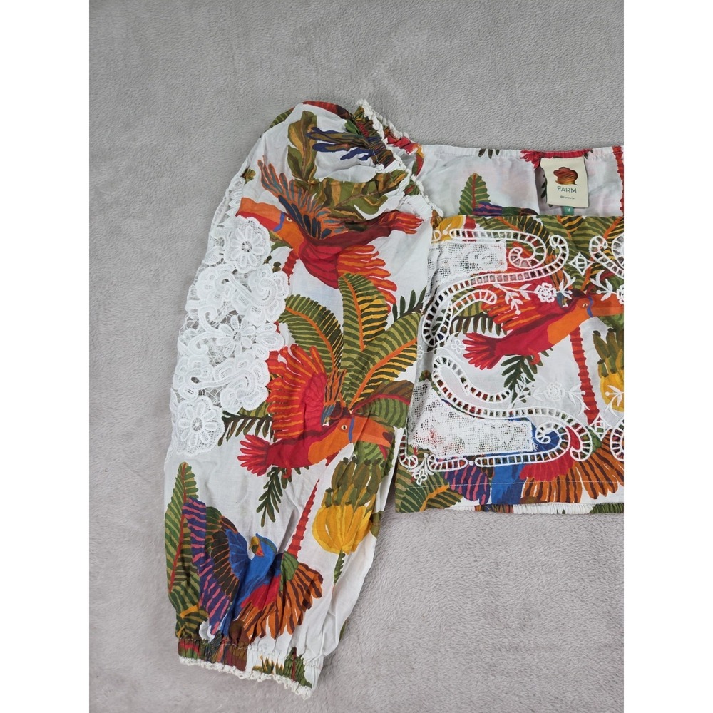 Farm Rio Top Womens Medium Cropped Bird Tropical Embroidered Floral - Picture 5 of 15